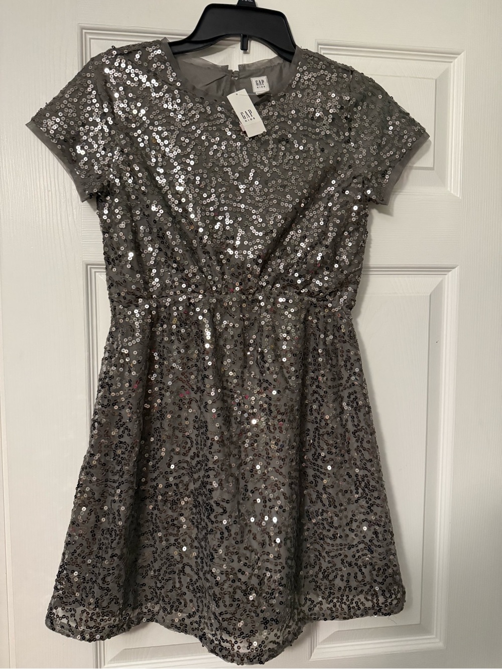 GAP Girls' Silver Sequin Short-Sleeve Party Dress